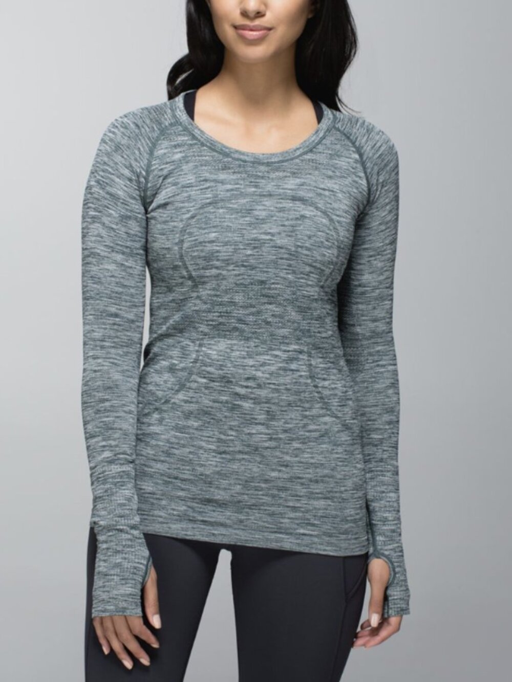 Lululemon Run: Swiftly Tech Long Sleeve Crew Space Dye Heathered Fuel Green Sz 2